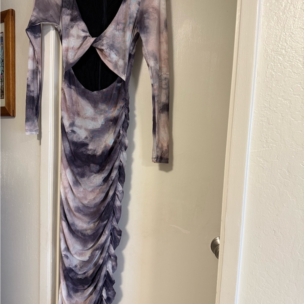 Gray Ruched Asymmetrical Bodycon Dress